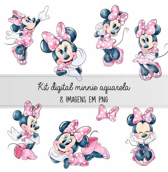 Kit Digital Minnie Rosa Aquarela + 14 Arquivos de Corte