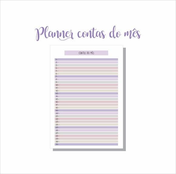 Planner Contas do mês PDF+14 ARQUIVOS