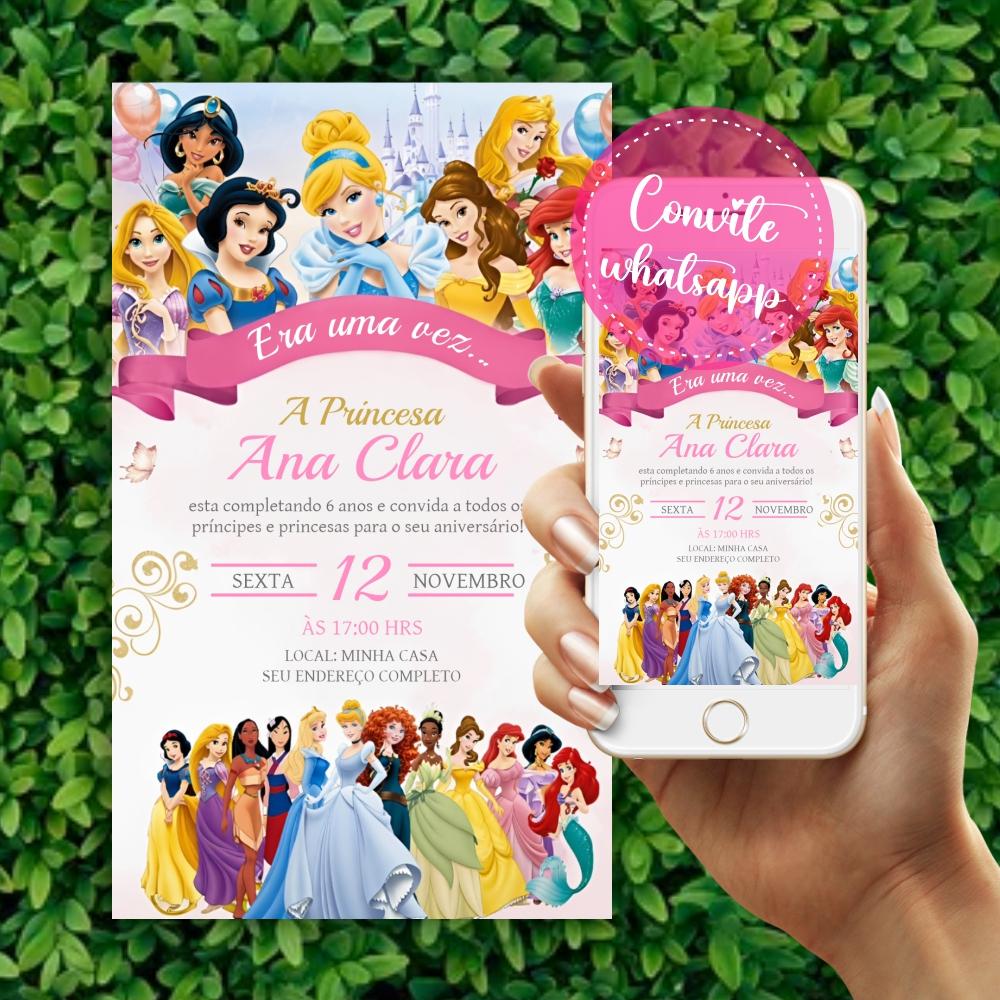 Convite Aniversário Digital Princesas Disney