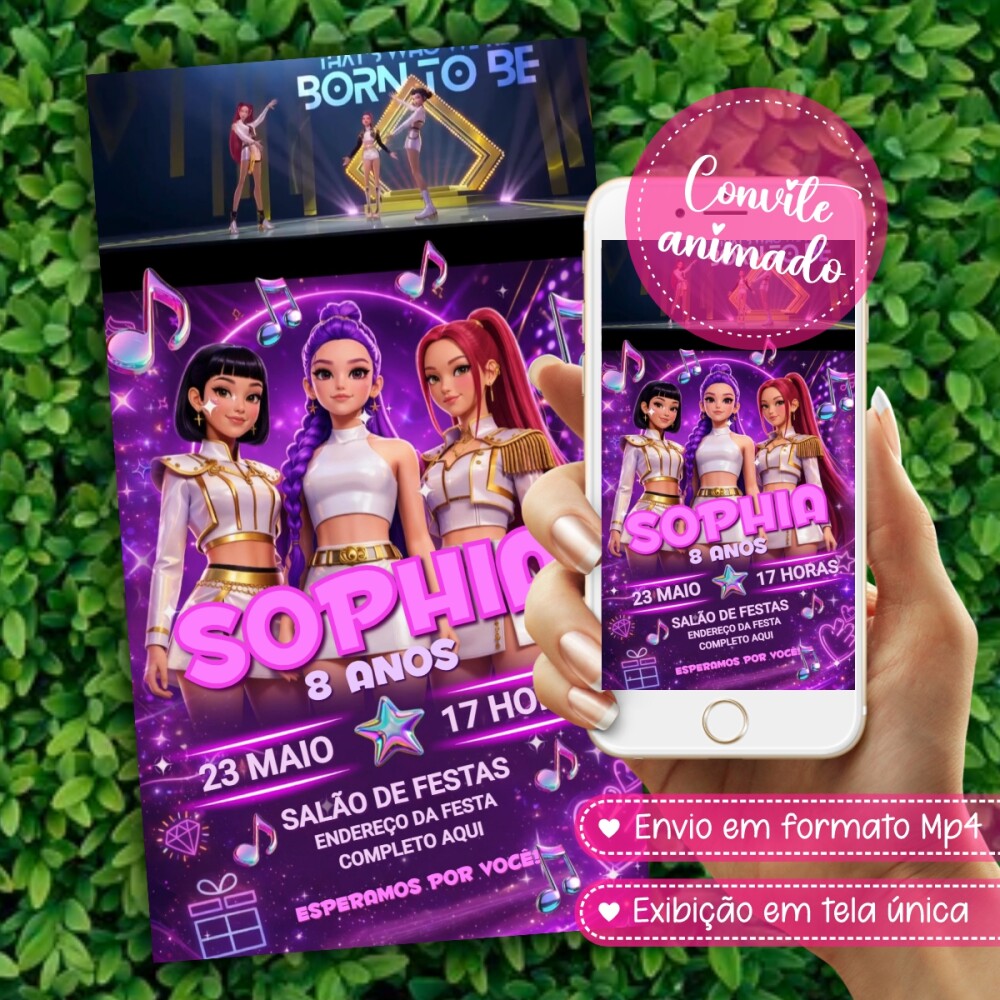 Convite Animado Guerreiras do Kpop Com Música