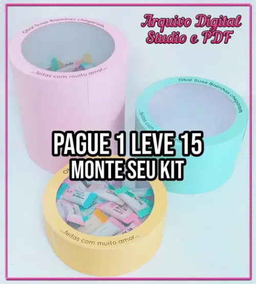 Arquivo de corte Caixa Balinhas Redonda STUDIO E PDF+14 ARQU
