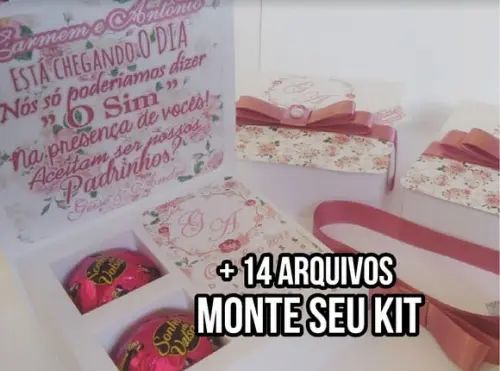 Arquivo de Corte Caixa Padrinhos 2 Bombons Studio + 14 Arqui