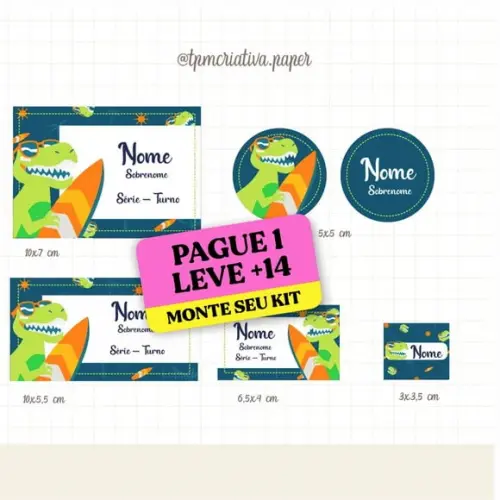 Arquivo de Corte Etiqueta Escolar Dinossauro Puket 2