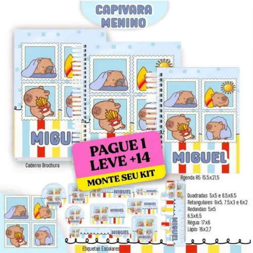Arquivo de Corte Etiqueta Escolar Capivara 1