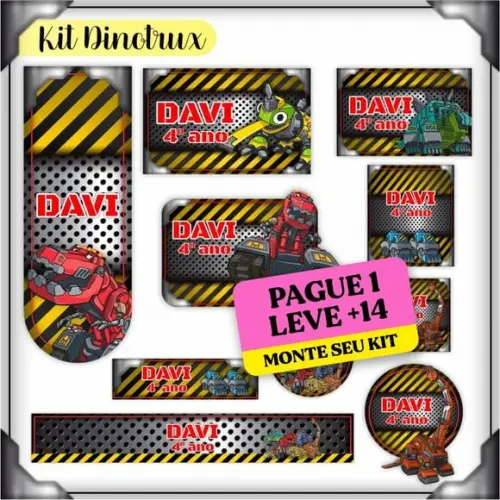 Arquivo de Corte Etiqueta Escolar Dinotrux