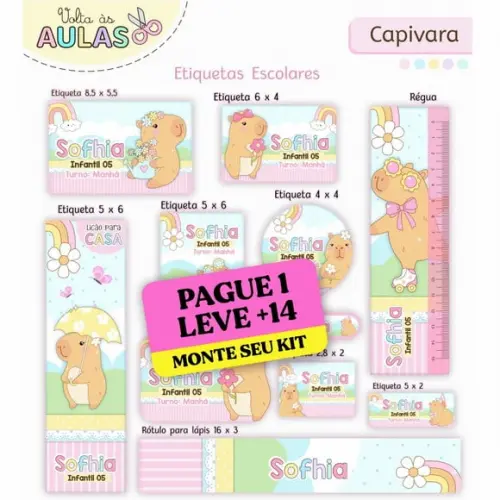 Arquivo de Corte Etiqueta Escolar Capivara Menina 2