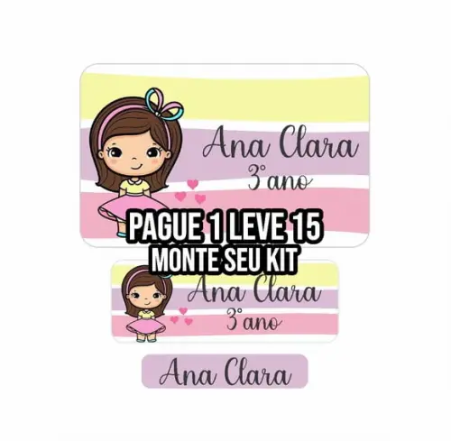 Arquivo de corte etiqueta escolar menina 3 PNG+14