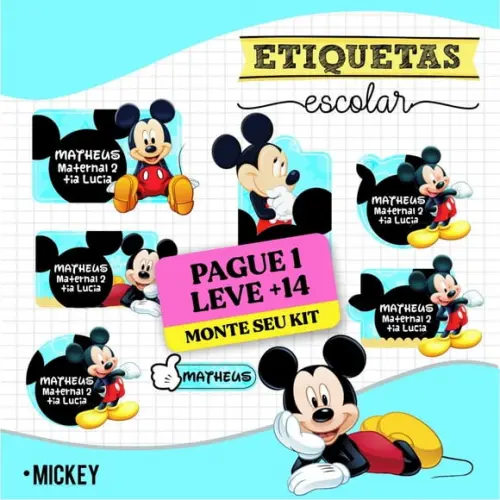 Arquivo de Corte Etiqueta Escolar Mickey 1