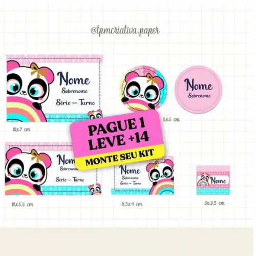 Arquivo de Corte Etiqueta Escolar Panda Arco-íris Puket 1