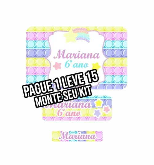 Arquivo de corte Etiqueta Escolar Pop It Candy 2 PNG+14