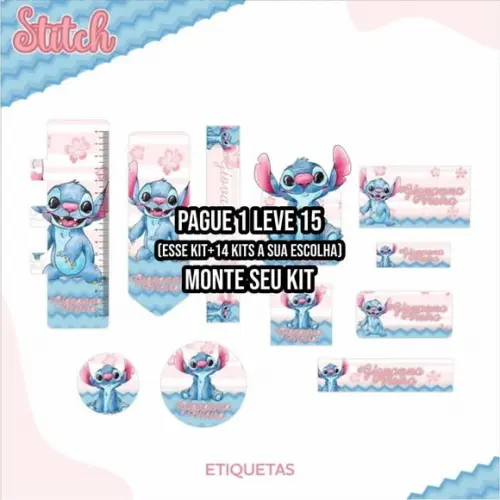 Arquivo de Corte Etiqueta Escolar Stitch