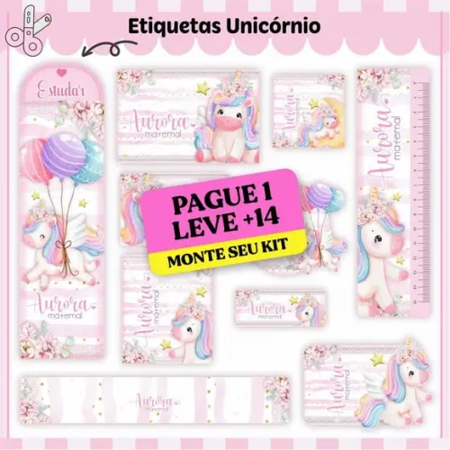 Arquivo de Corte Etiqueta Escolar Unicórnio