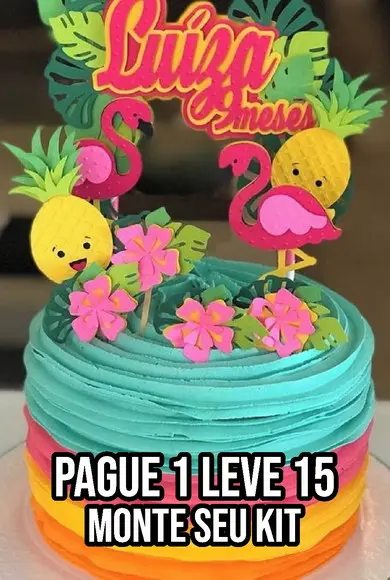 Arquivo de corte topo de bolo Flamingo Tropical Camadas ST