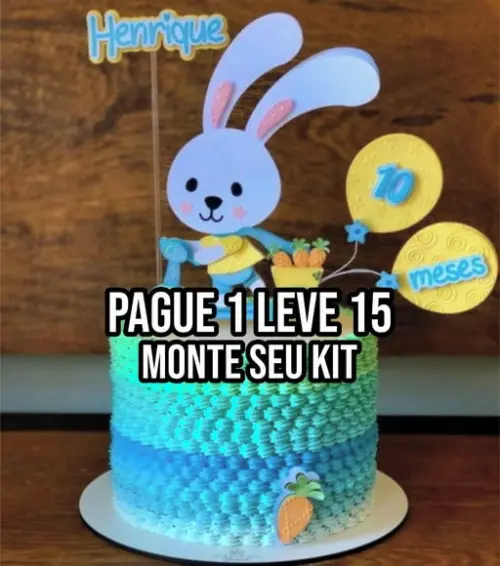 Arquivo de Corte Topo de Bolo Páscoa Coelhinho Patinete+14 A
