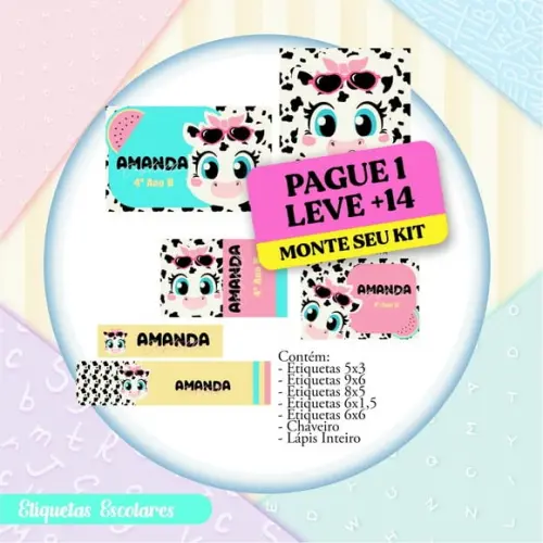 Arquivo Digital Etiqueta Escolar Vaquinha Puket 2