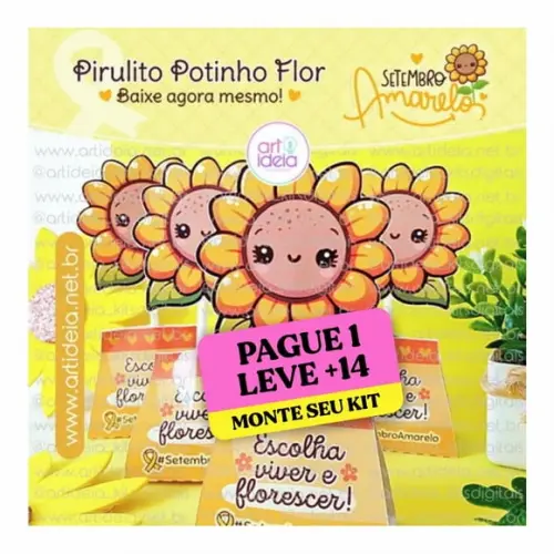 Arquivo Digital Pirulito Potinho Flor Setembro Amarelo