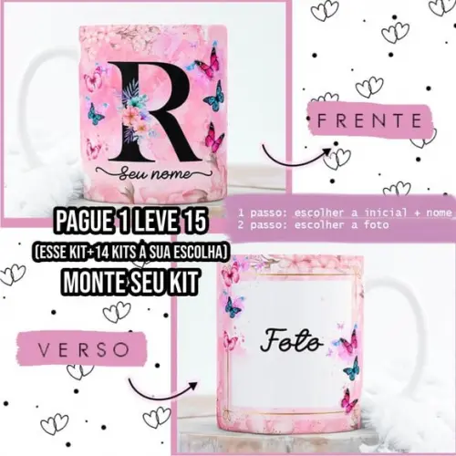 Arte Sublimação Caneca Alfabeto Floral