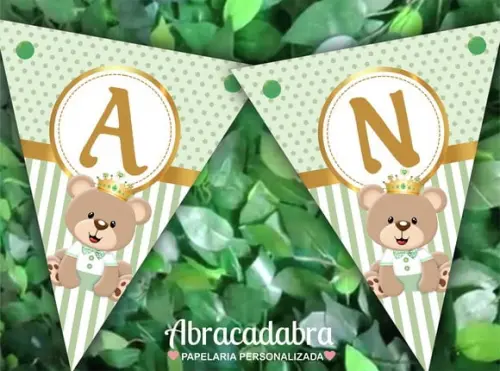 Bandeirola Digital Ursinho Príncipe Verde