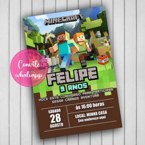 Convite Aniversário Minecraft Digital 02