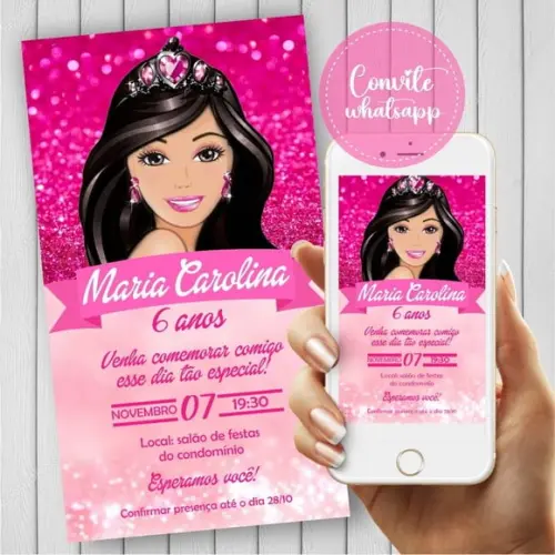 Convite Digital Barbie Morena