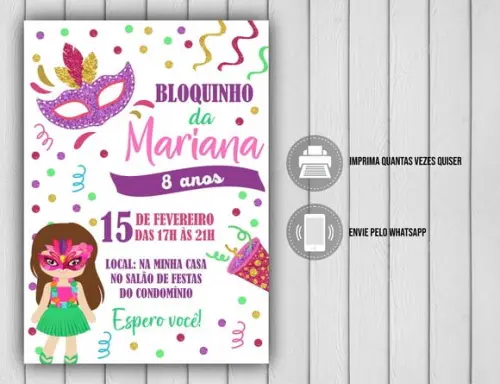Convite Digital Bloquinho de Carnaval