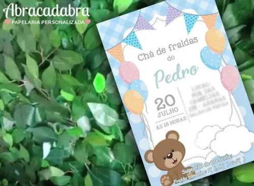 Convite Digital Chá de Fraldas Menino Ursinho