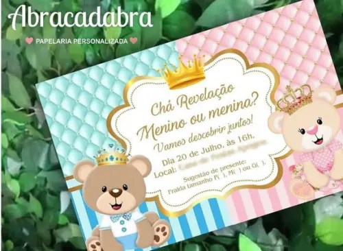 Convite Digital Chá Revelação Ursinhos Principe Princesa
