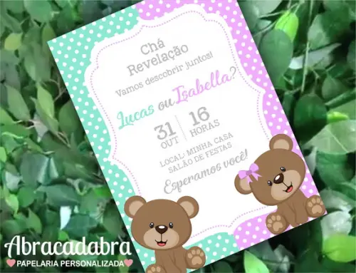 Convite Digital Chá Revelação Verde e Lilás