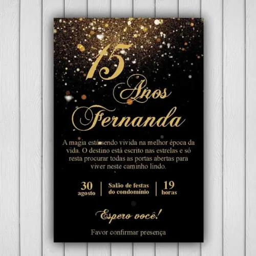 Convite Digital Glitter Preto e Dourado