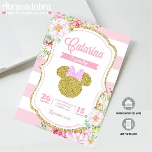 Convite Digital Minnie Rosa e Dourado
