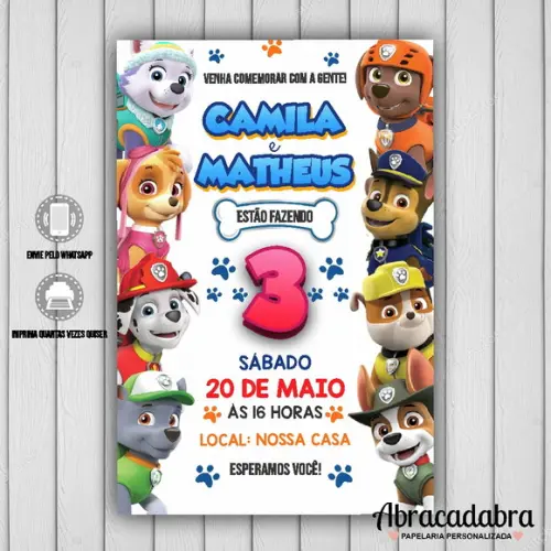 Convite Digital Patrulha Canina Duplo