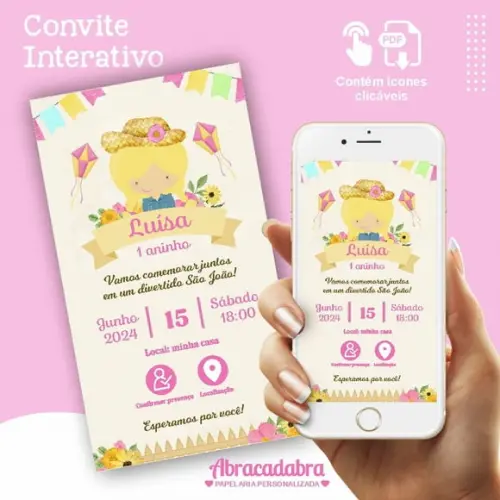 Convite Interativo Festa Junina Menina