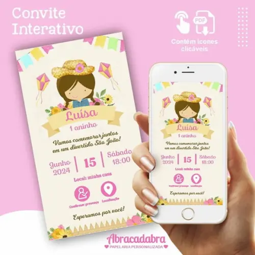 Convite Interativo Festa Junina Menina