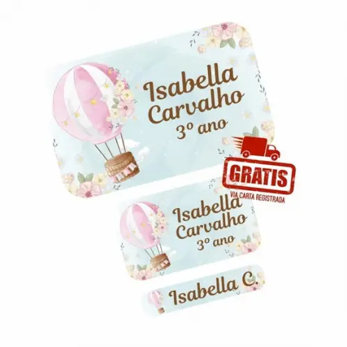 Etiqueta Escolar Balão de Ar Menina Frete Grátis