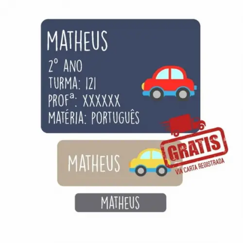 Etiqueta Escolar Carro 250 Unidades