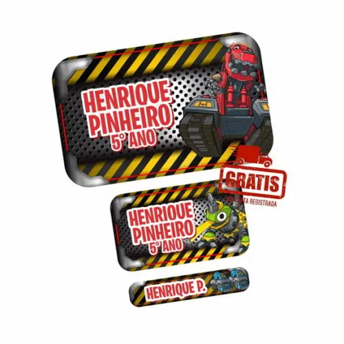 Etiqueta Escolar Dinotrux Frete Grátis