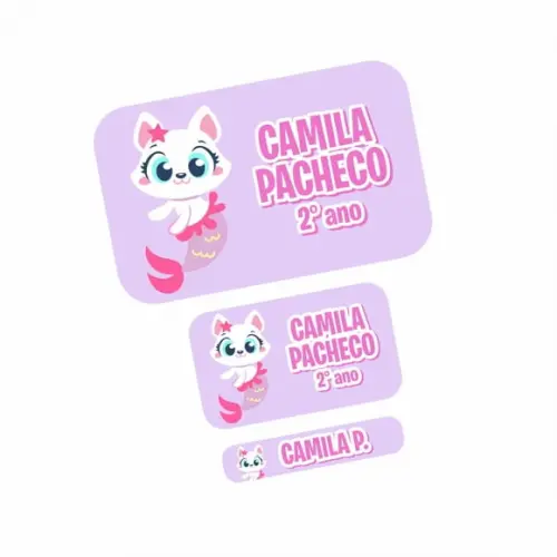 Etiqueta Escolar Gatinha Sereia Puket