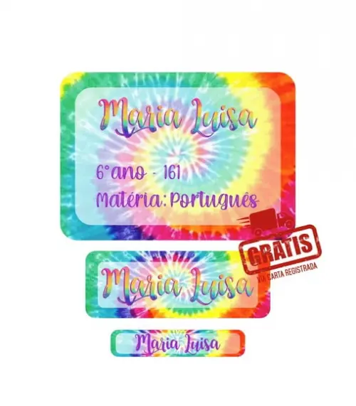 Etiqueta Escolar Menina Tie Dye 250 Unidades - Frete Grátis