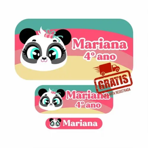 Etiqueta Escolar Panda Puket Frete Grátis