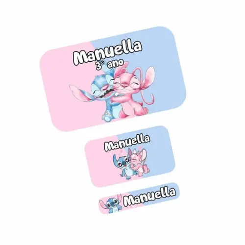 Etiqueta Escolar Stitch e Angel