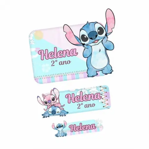 Etiqueta Escolar Stitch e Angel (90 Unidades)