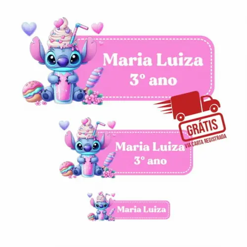 Etiqueta Escolar Stitch Menina 122 Unidades