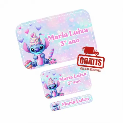 Etiqueta Escolar Stitch Rosa 250 Unidades