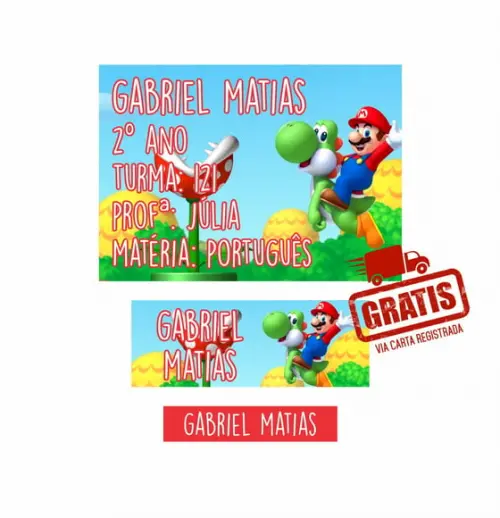 Kit 250 Etiquetas Escolares Super Mario - Frete Grátis