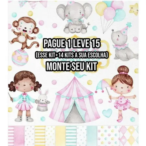Kit Digital Circo Rosa Aquarela