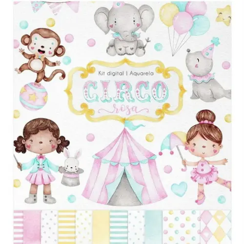 Kit Digital Circo Rosa Aquarela