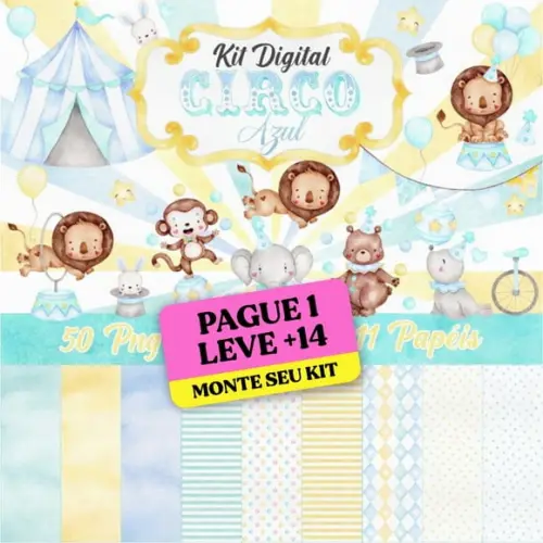 Kit Digital Circo Menino Azul Aquarela