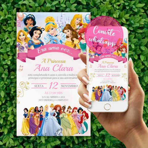 Convite Aniversário Digital Princesas Disney
