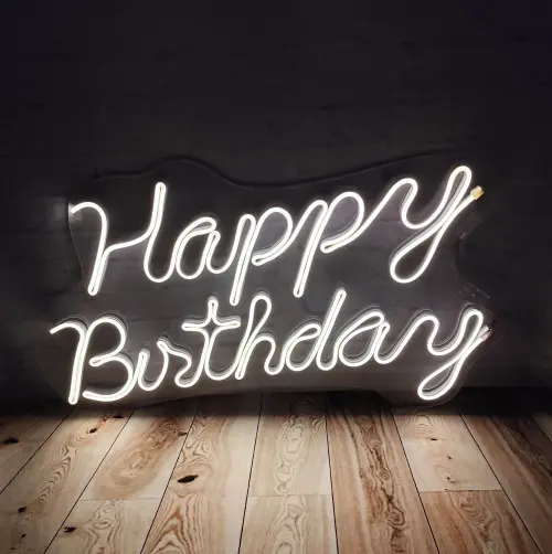 Placa Happy Birthday LED em Acrílico – 50 cm