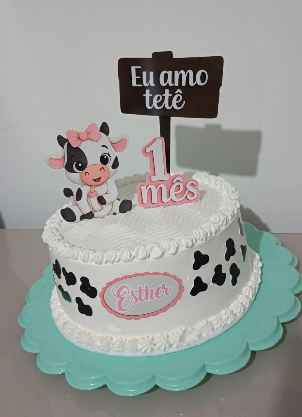 Topo Topper de Bolo Personalizado Vaquinha Mêsversário Amo Tet?